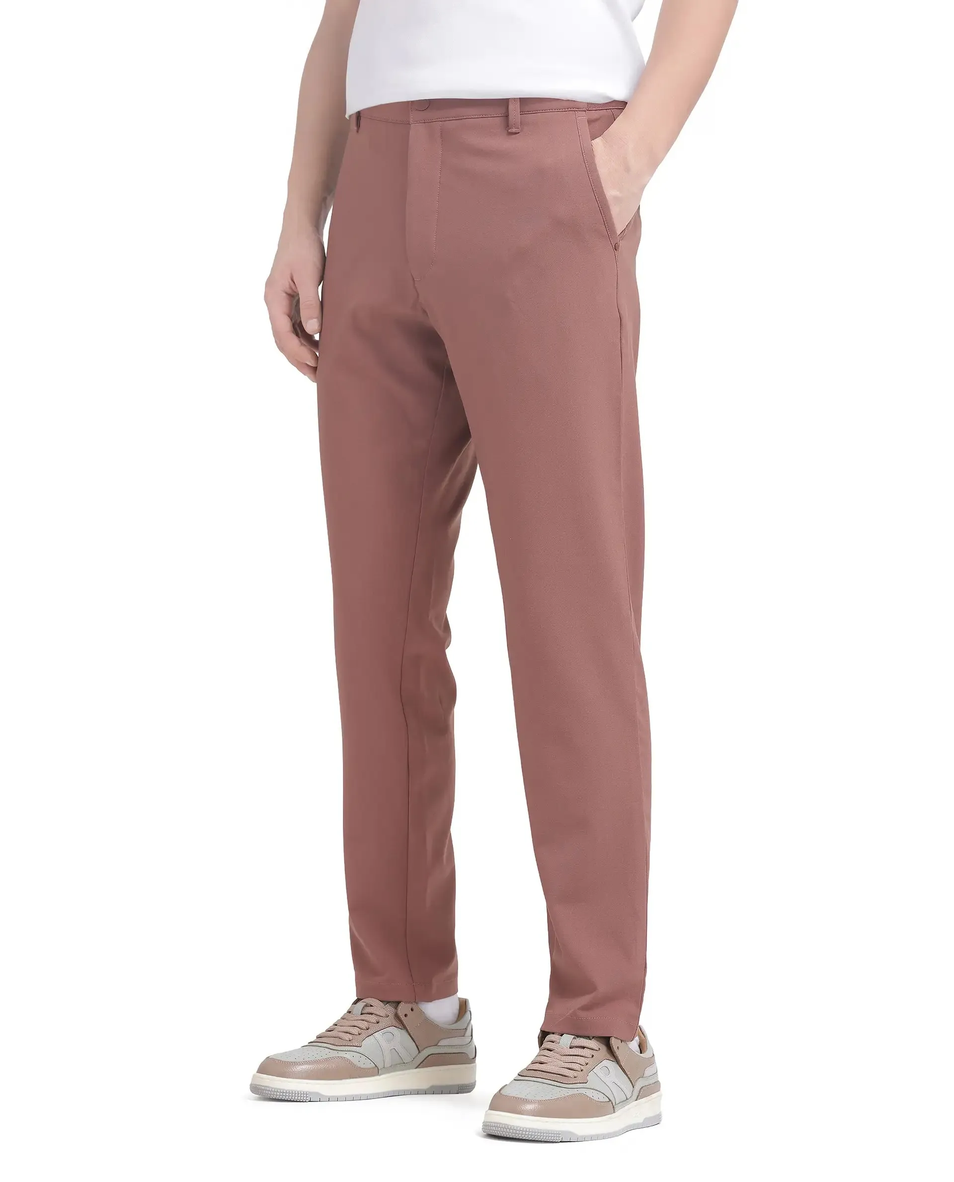 Rare Rabbit Men Driver-2 Dusky Rust Cotton Elastane Fabric Button Closure Plain Trouser