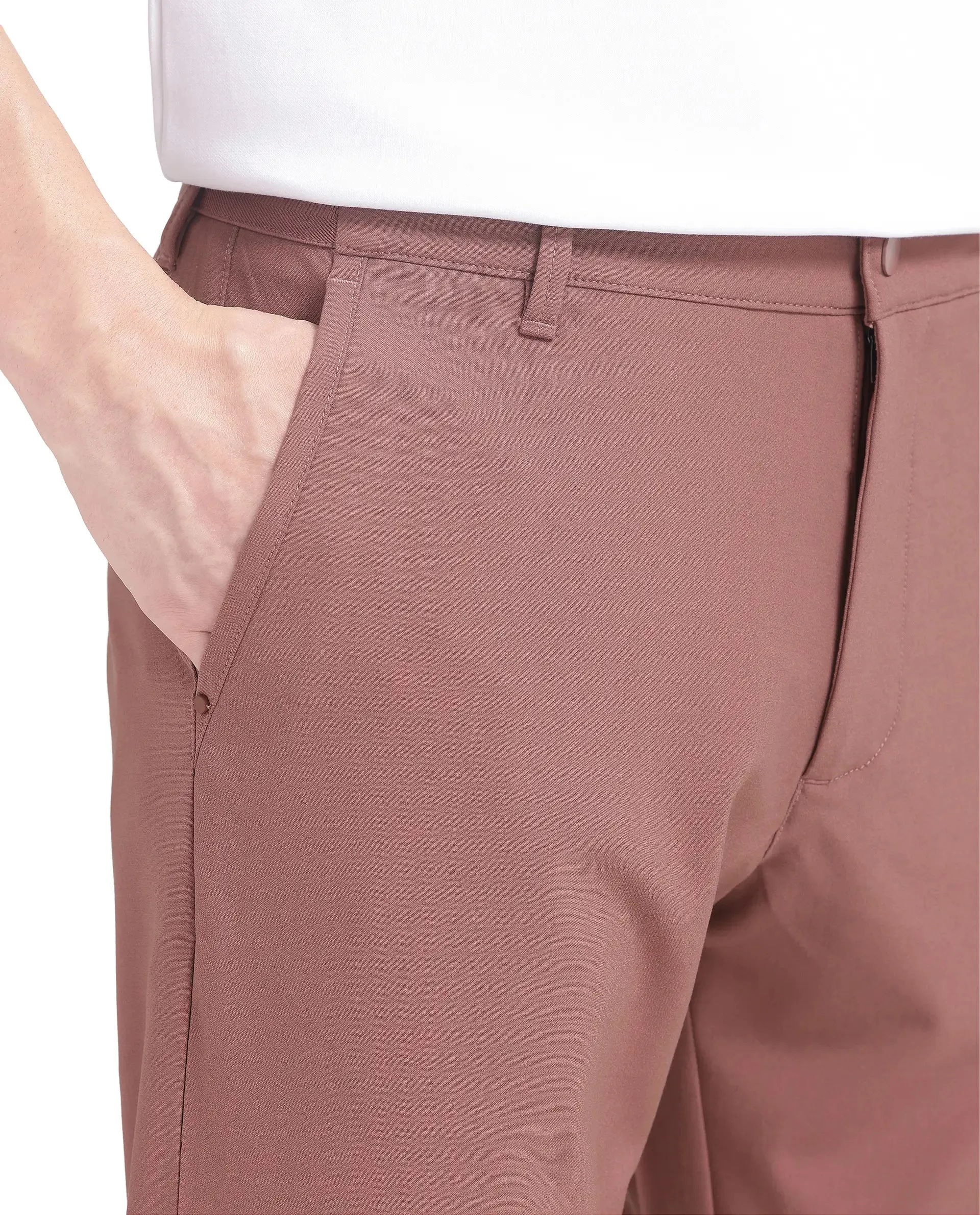 Rare Rabbit Men Driver-2 Dusky Rust Cotton Elastane Fabric Button Closure Plain Trouser