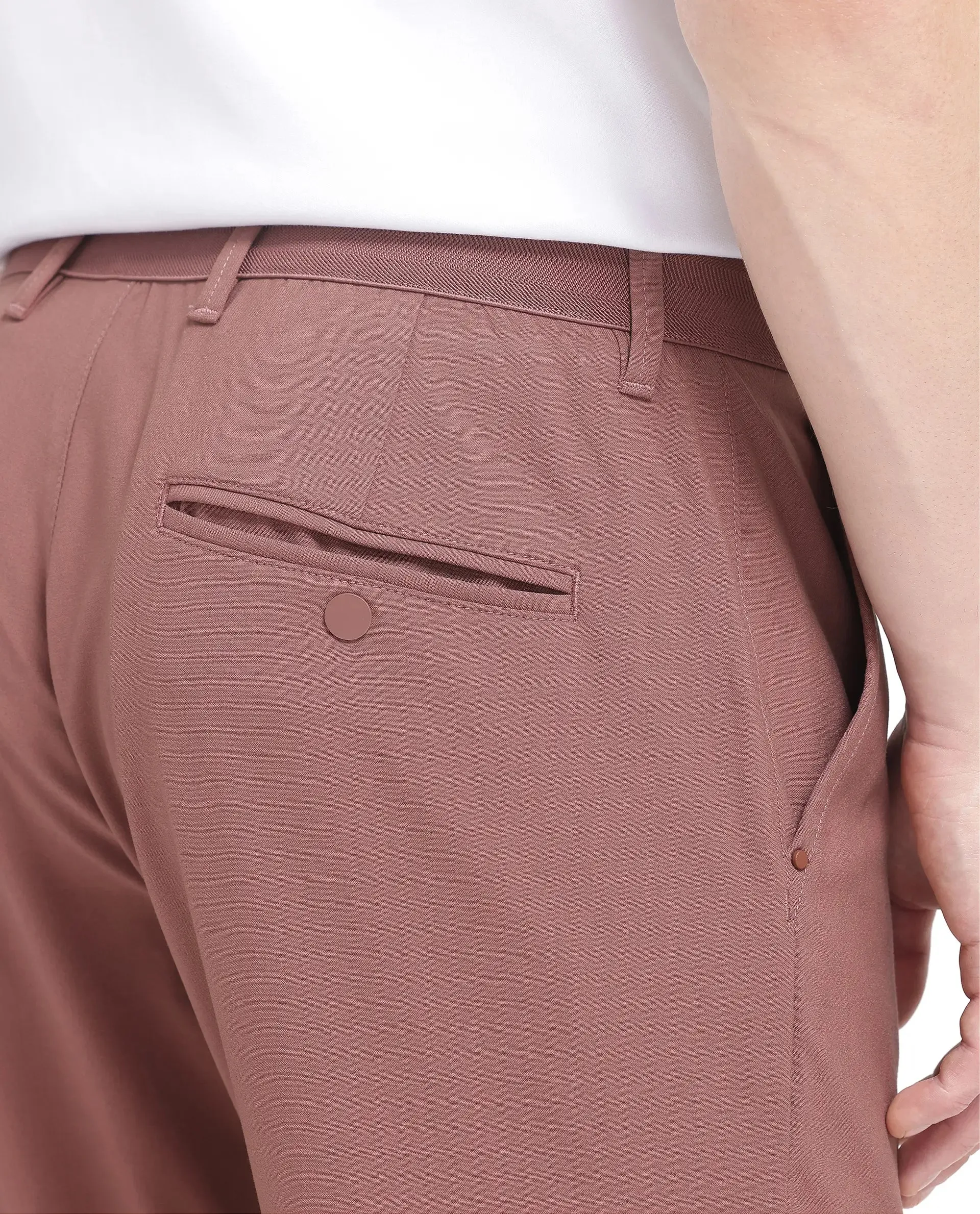 Rare Rabbit Men Driver-2 Dusky Rust Cotton Elastane Fabric Button Closure Plain Trouser