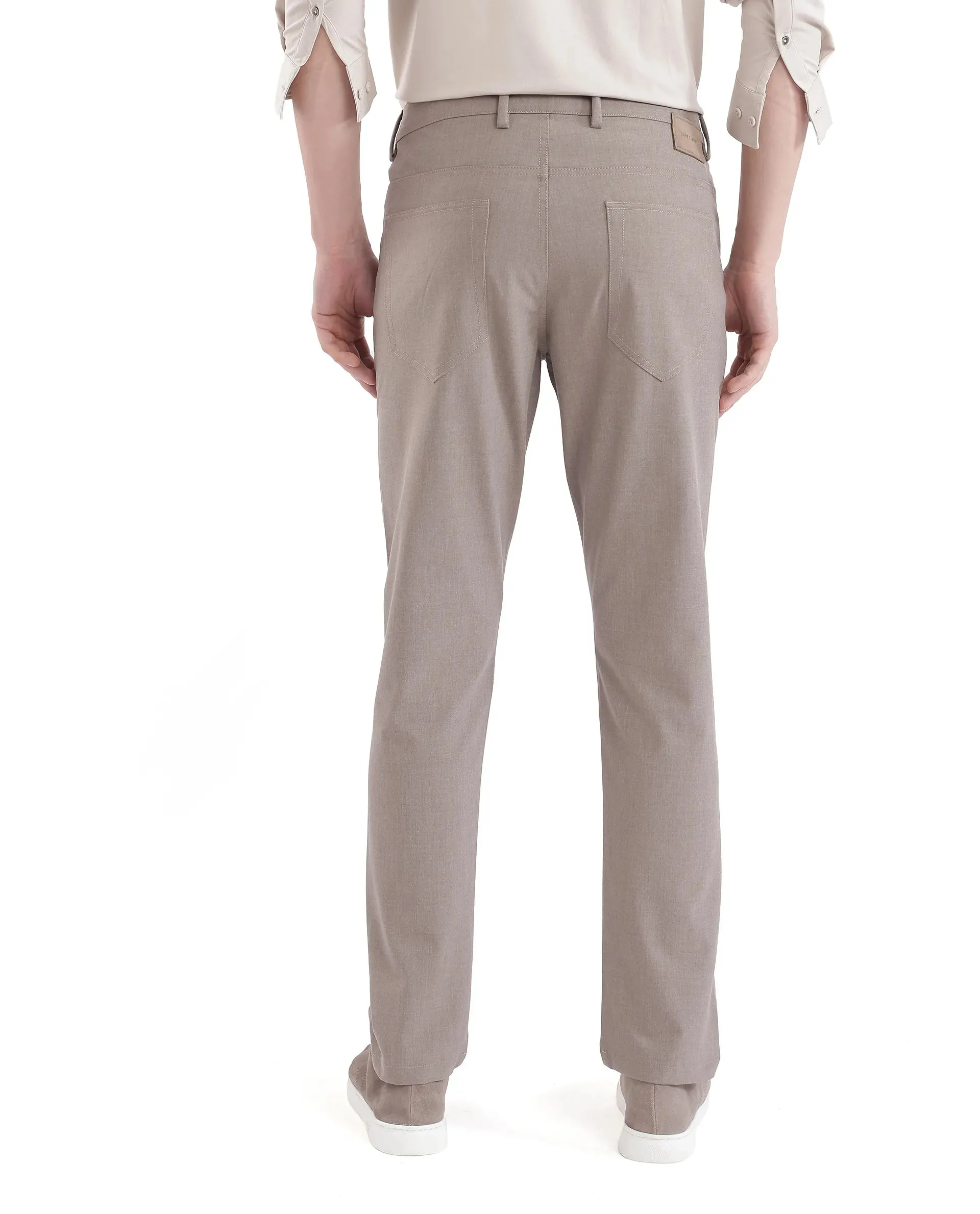 Rare Rabbit Men Fastro Dusky Beige Button Closure Regular Fit Plain Trouser