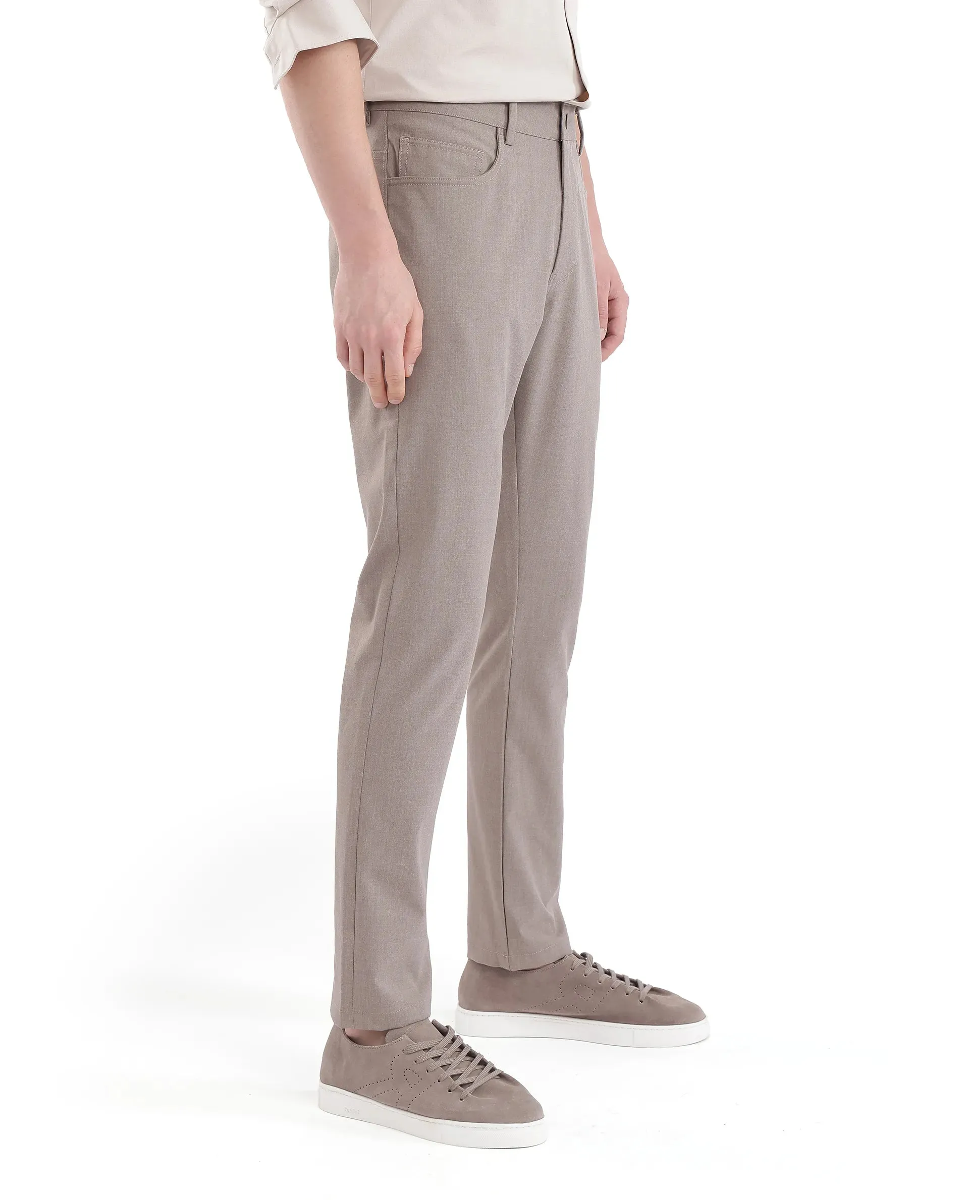 Rare Rabbit Men Fastro Dusky Beige Button Closure Regular Fit Plain Trouser