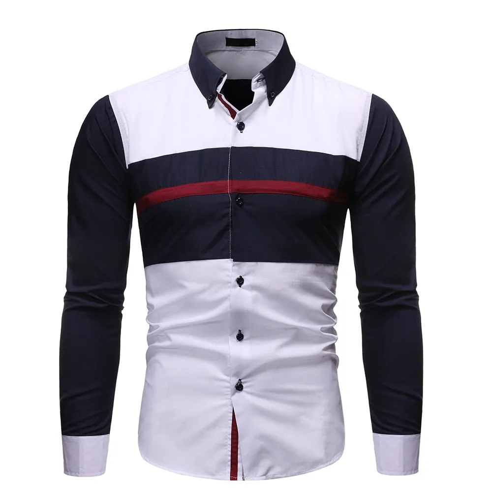 Red Breast Striped Style Long-Sleeved Shirt