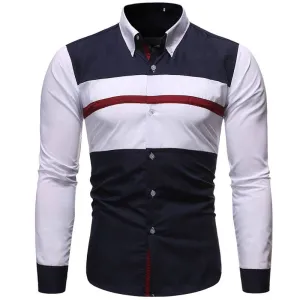 Red Breast Striped Style Long-Sleeved Shirt