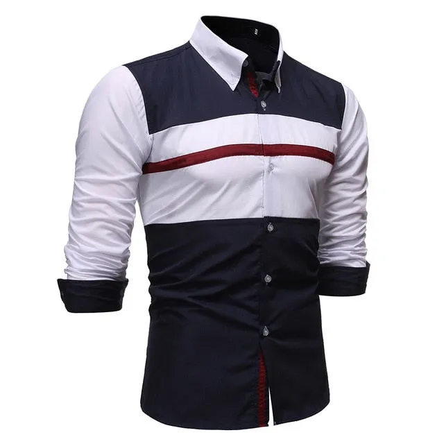 Red Breast Striped Style Long-Sleeved Shirt