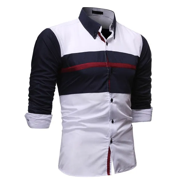 Red Breast Striped Style Long-Sleeved Shirt