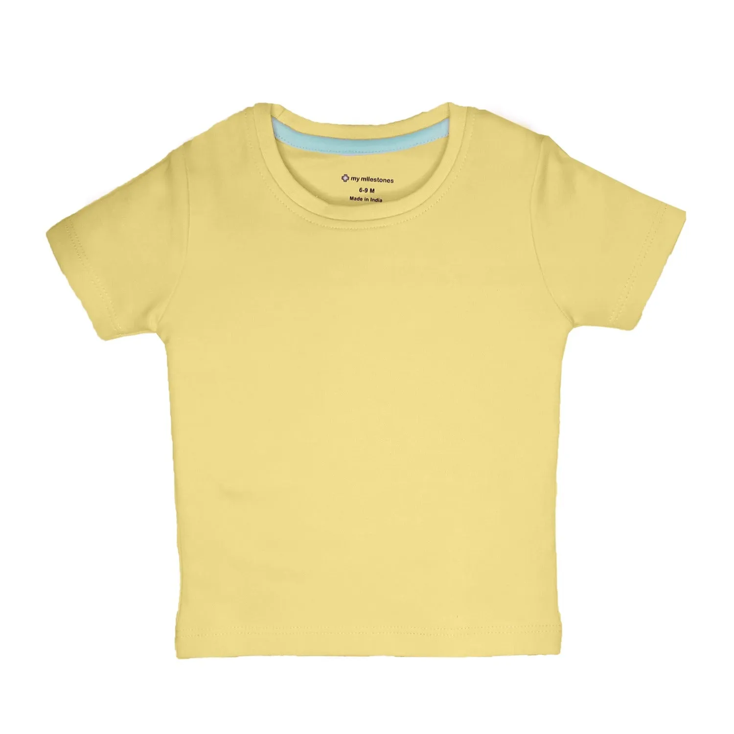 Round Neck T-Shirt - Solid - Yellow/Aqua/Grey - 3Pc Pack