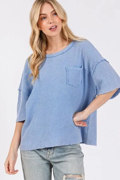 SAGE   FIG Exposed Seam Round Neck Half Sleeve T-Shirt