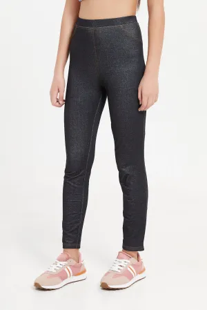 Senior Girls Black Knitted Jeggings