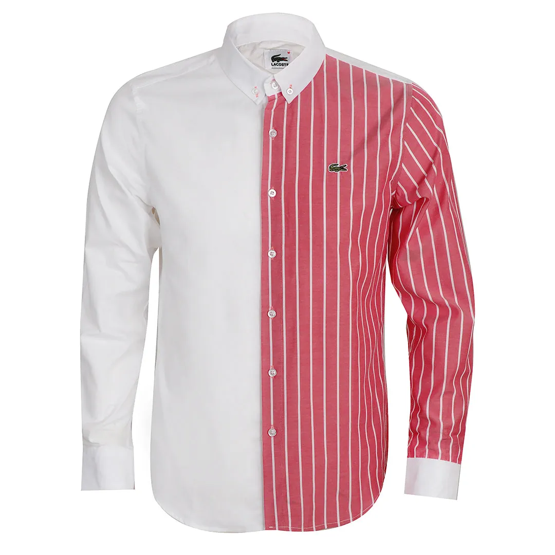 Side Stripe Panel Button Down Shirt- Pink White