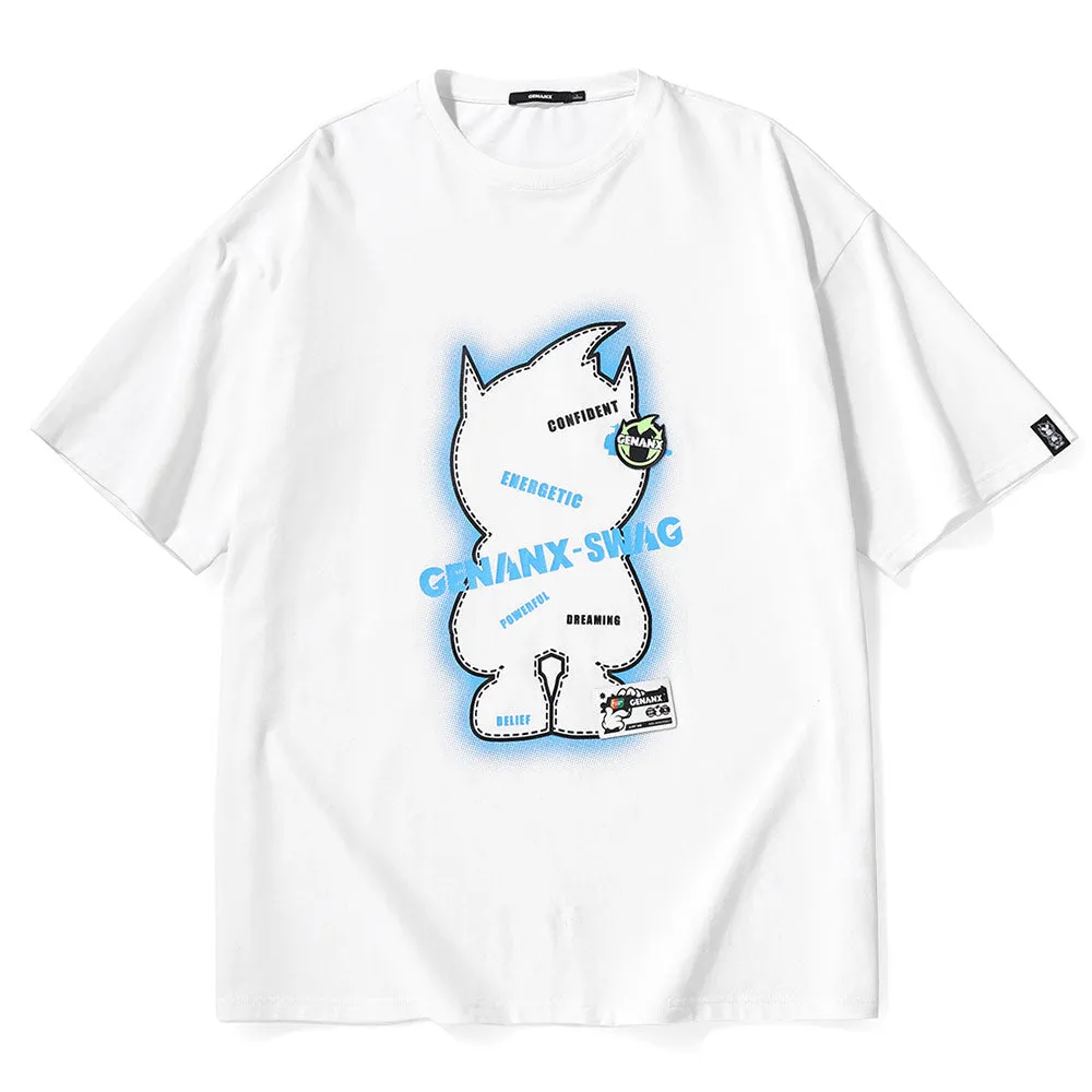 Simple Solid Cartoon Graffiti Label T-Shirt