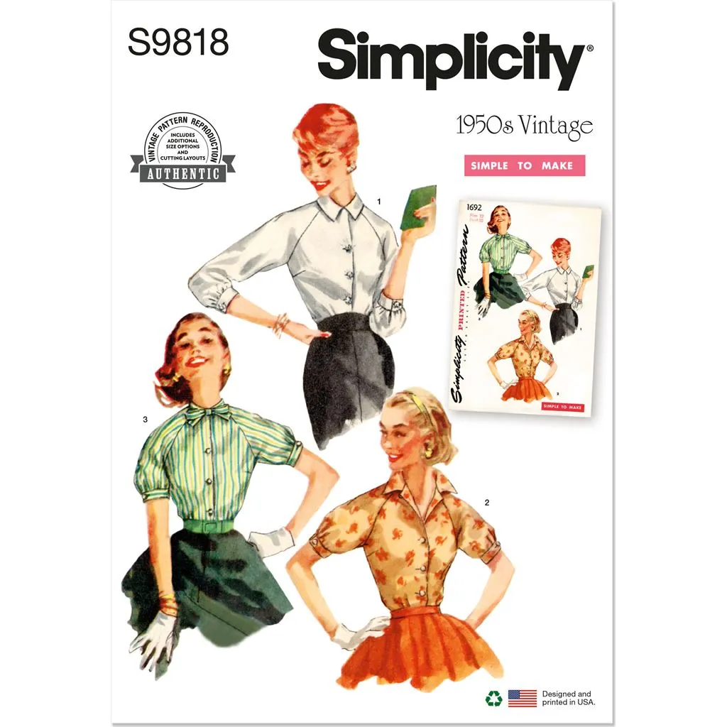 Simplicity Sewing Pattern S9818 Misses' Blouses