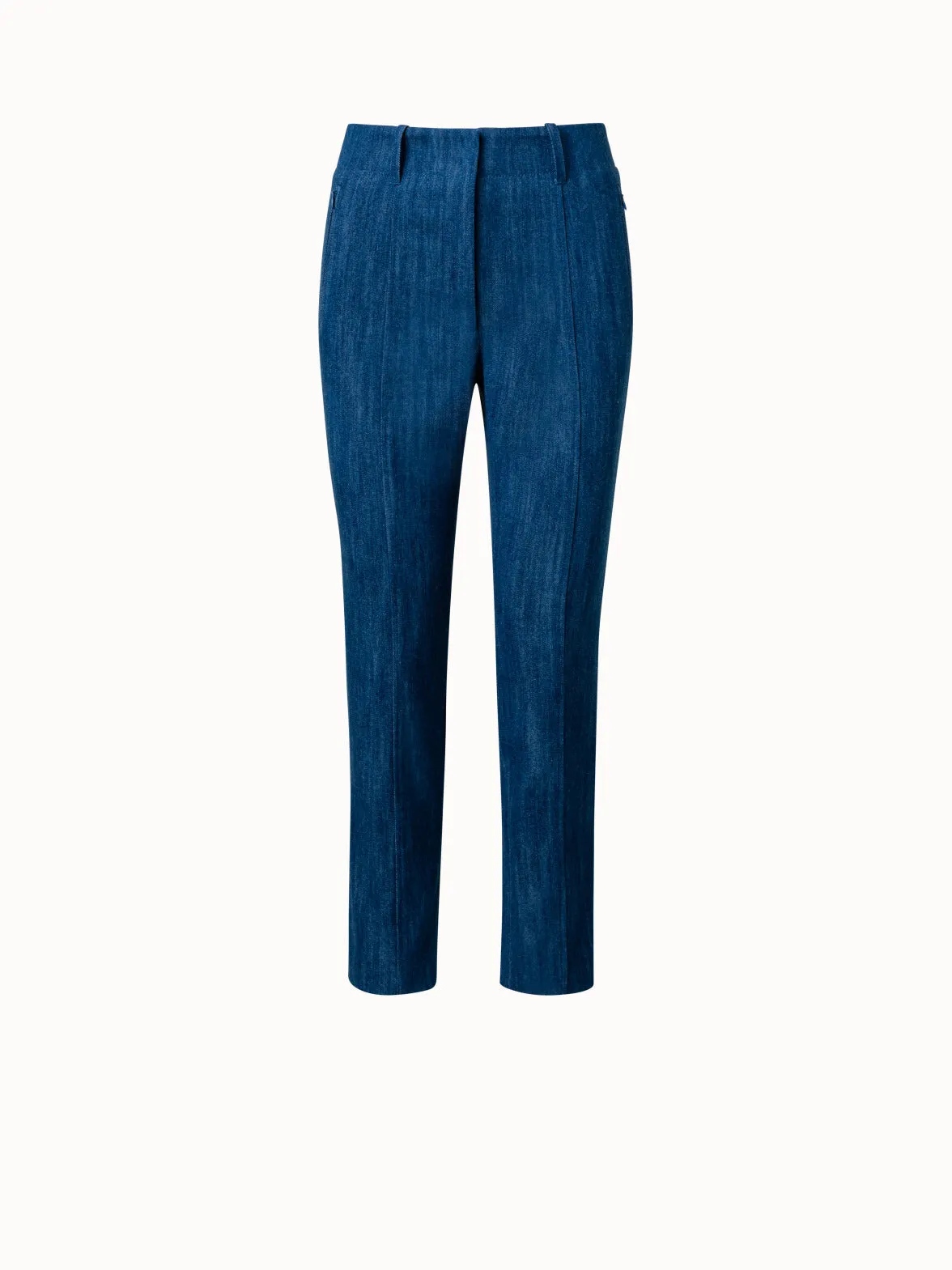 Slim Ankle-Length Cotton Denim Stretch Pants