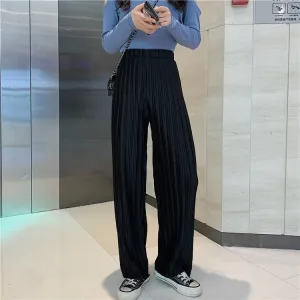 Solid Full Length Pleated Long Pants