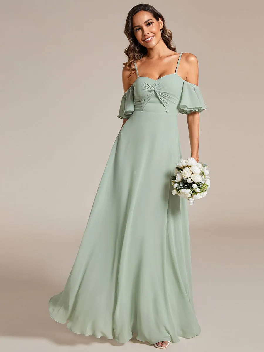 Spaghetti Strap Sweetheart Chiffon A-line Bridesmaid Dress with Knot