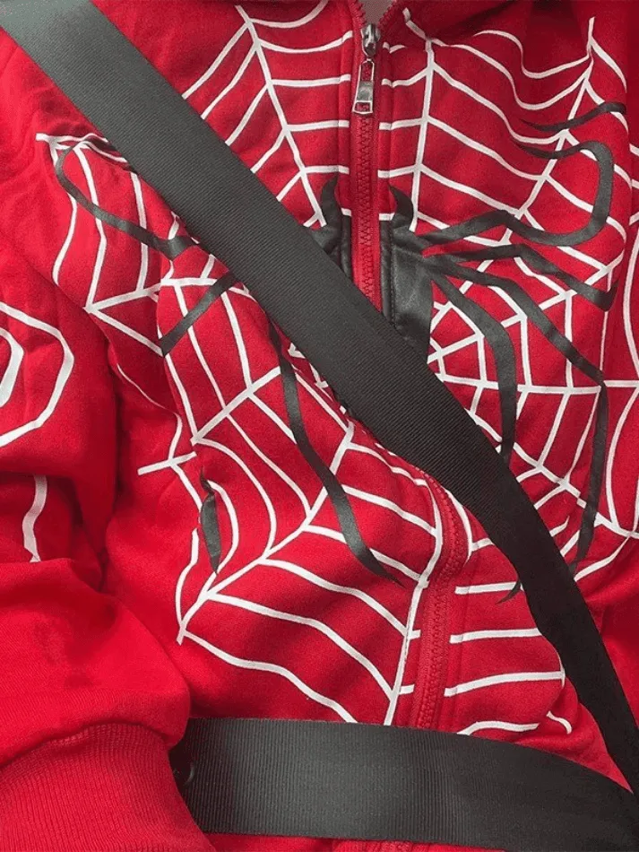 Spider Print Zip-Up Hoodie