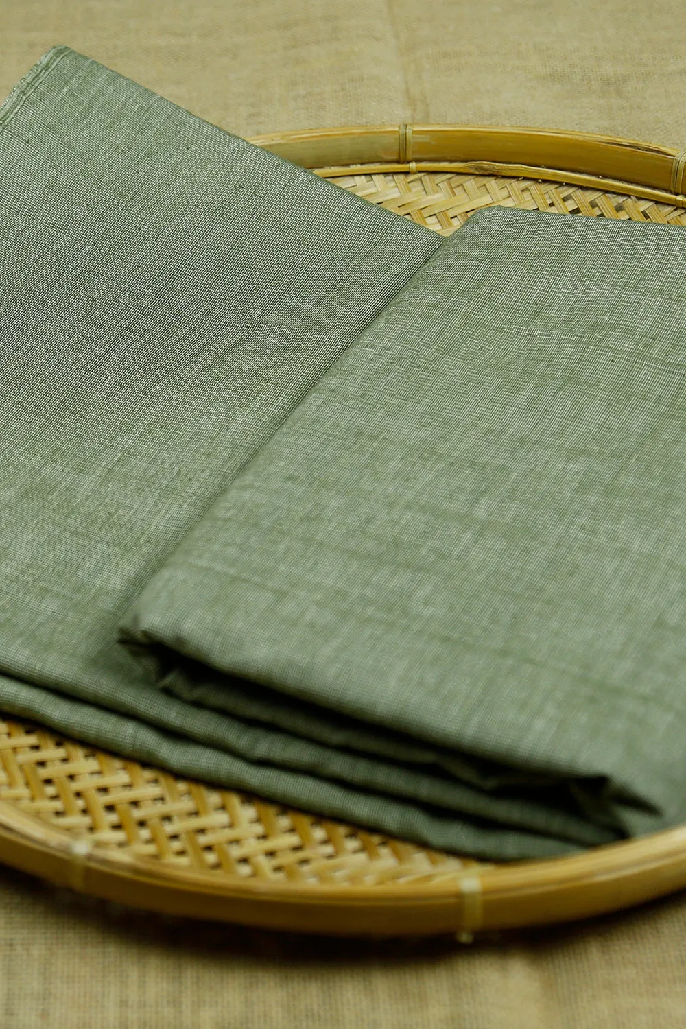 Subdued Green Yarn Dyed Handwoven Cotton Fabric