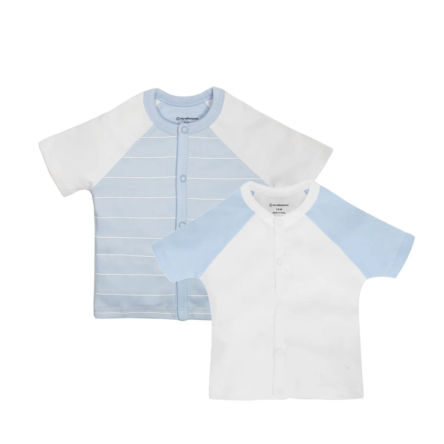 T-Shirt Half Sleeves Boys 2Pc Pack - White/Baby Blue