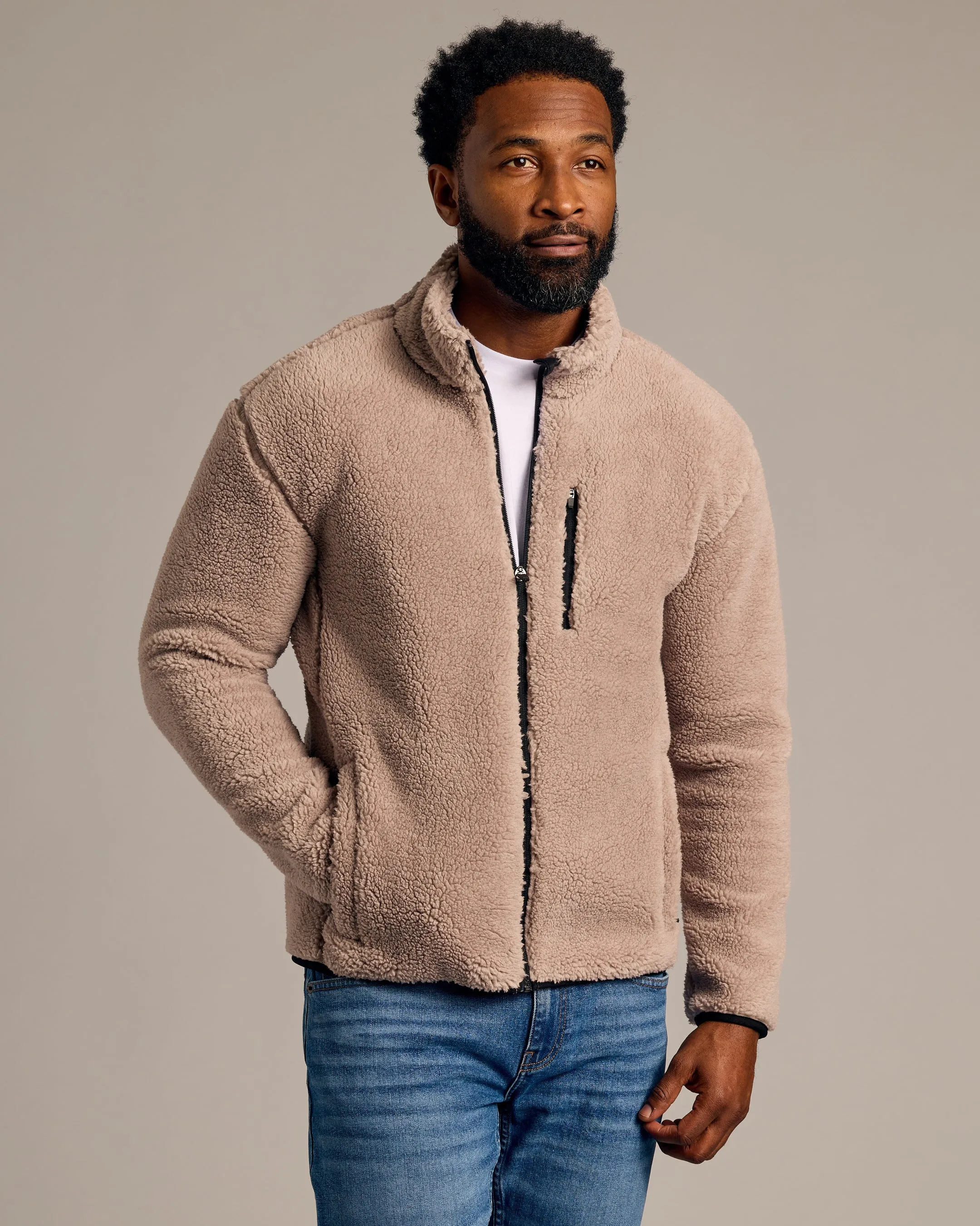 Taupe Sherpa Full Zip Jacket