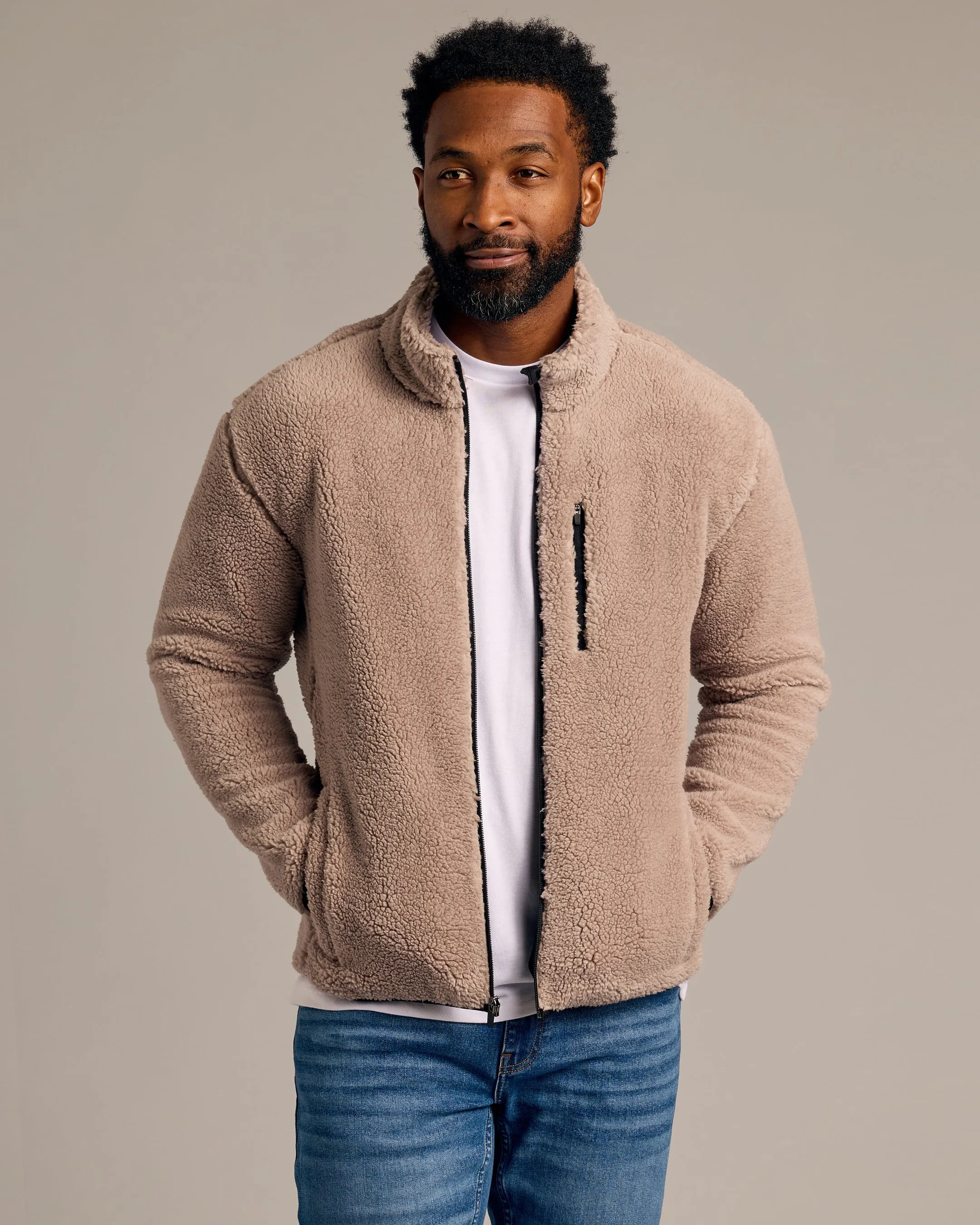 Taupe Sherpa Full Zip Jacket