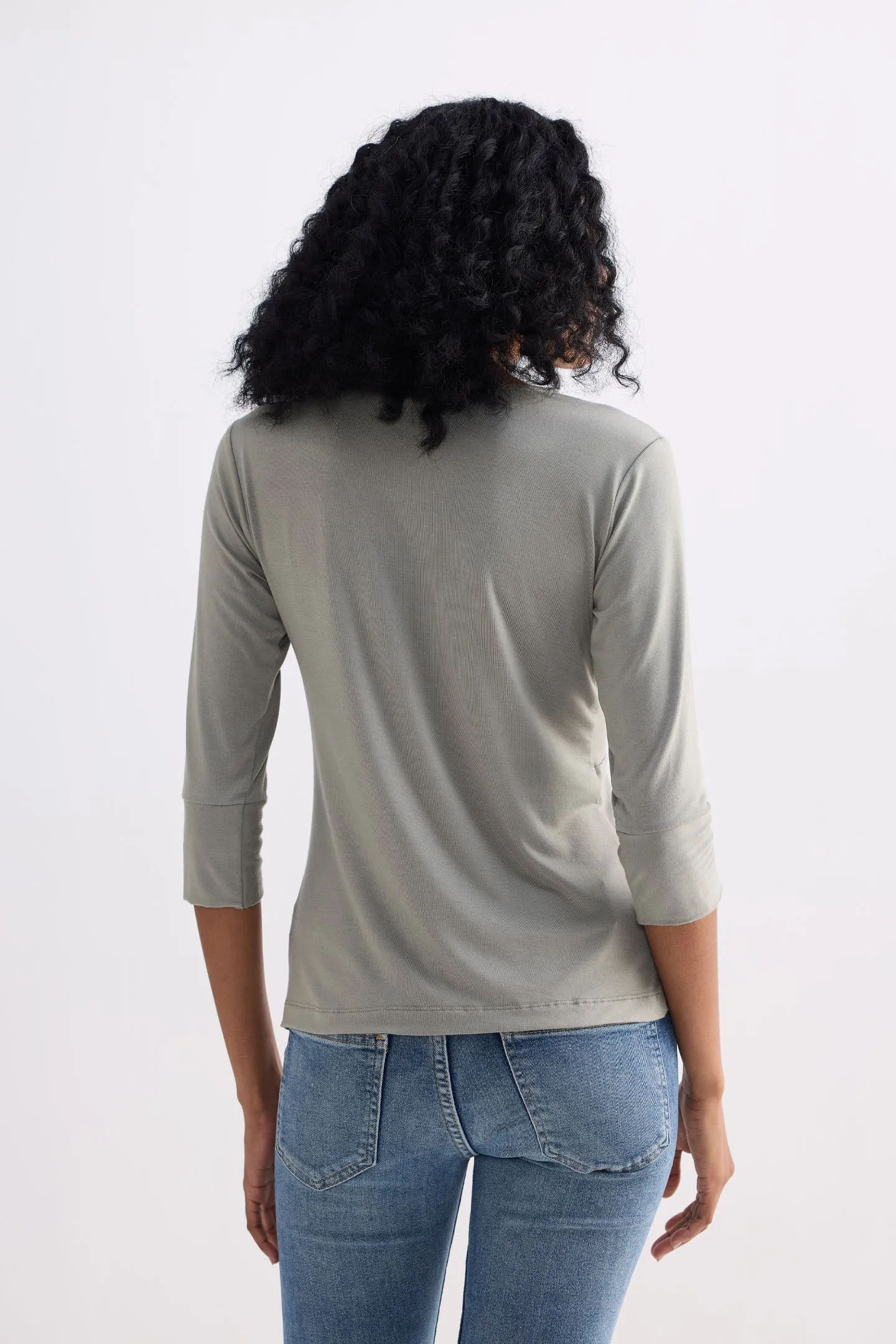 Twist Front Knit Shirt in Light Olive