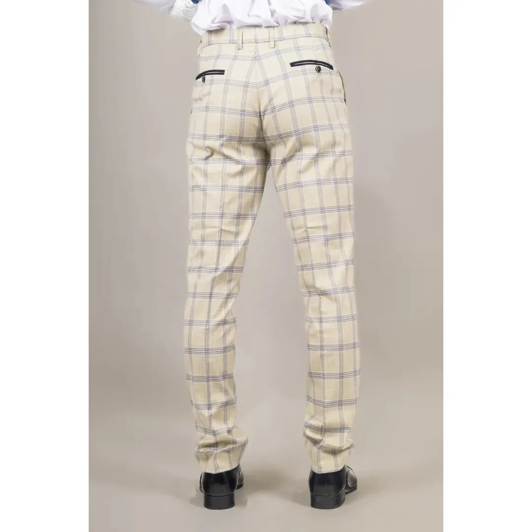 Warwick - Men's Beige Checked Trousers