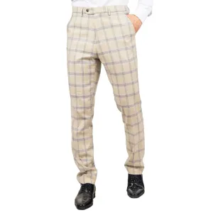 Warwick - Men's Beige Checked Trousers