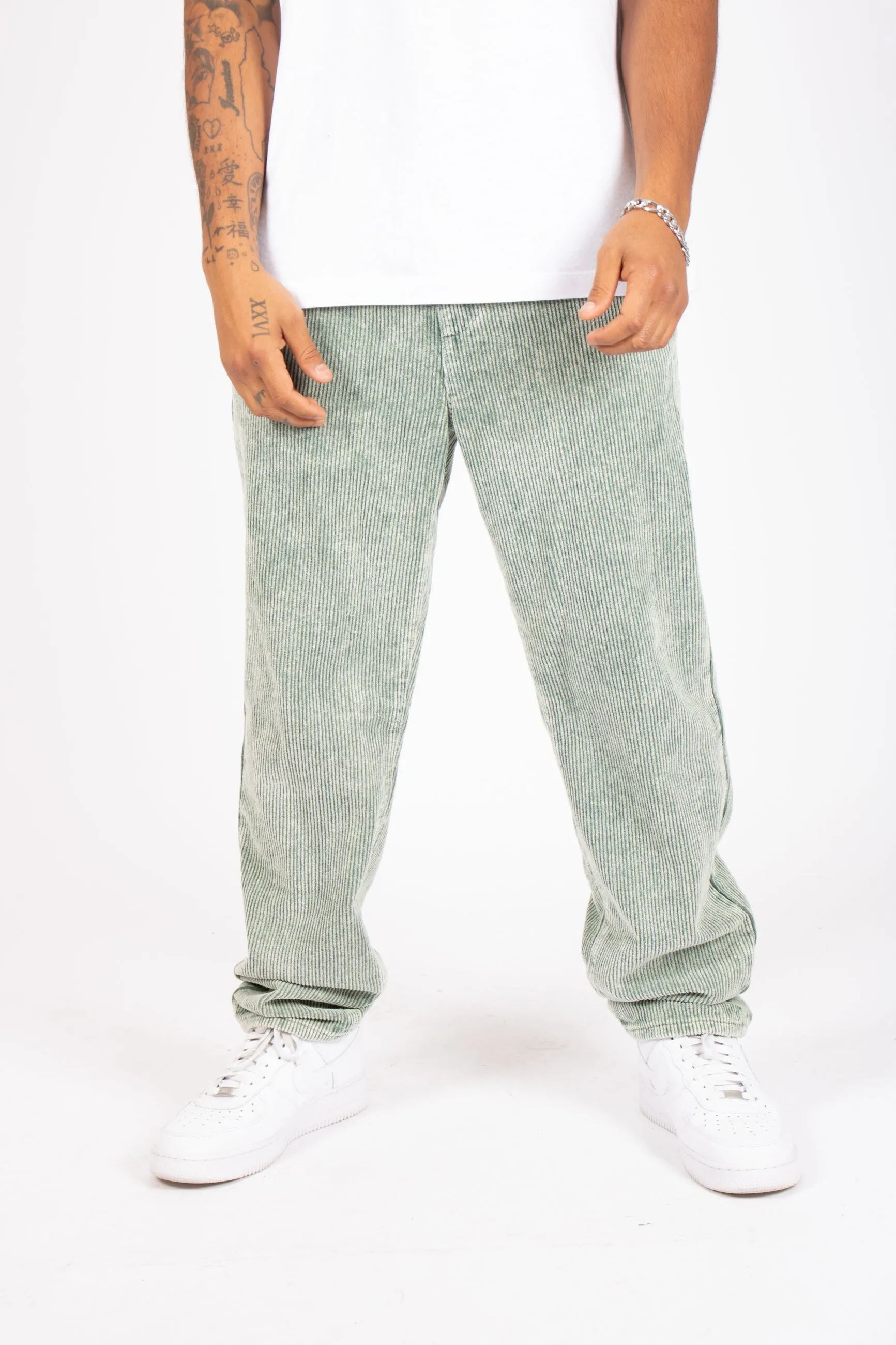 Washed Acid Green Corduroy Straight Leg Trouser