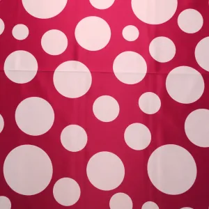 White Circles on Pink Printed Polyester Mikado Fabric