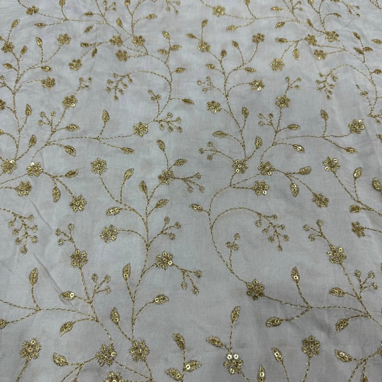 White Floral Dyeable Embroidered Viscose Dola Silk Fabric (Wholesale)