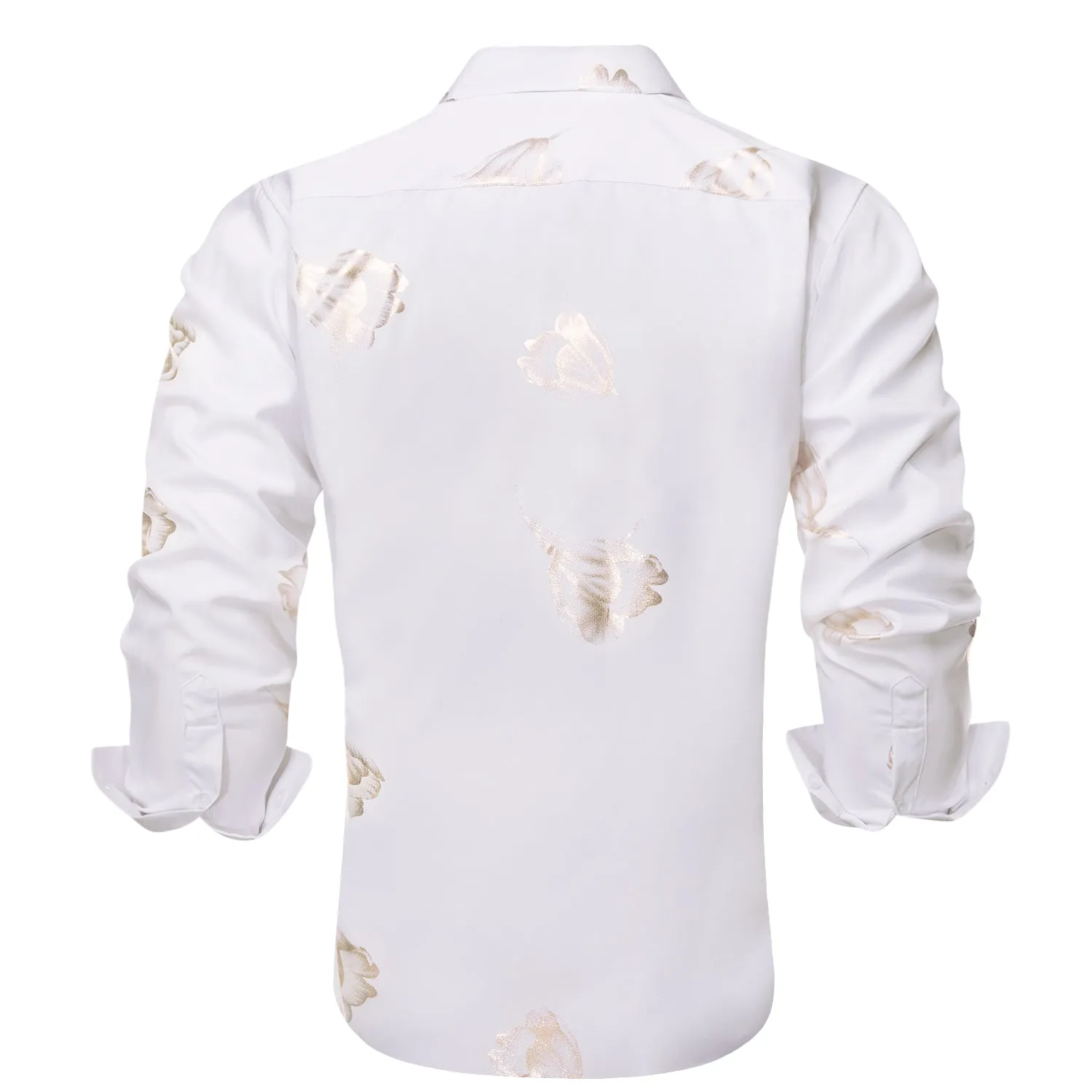 White Golden Floral Silk Men's Long Sleeve Shirt