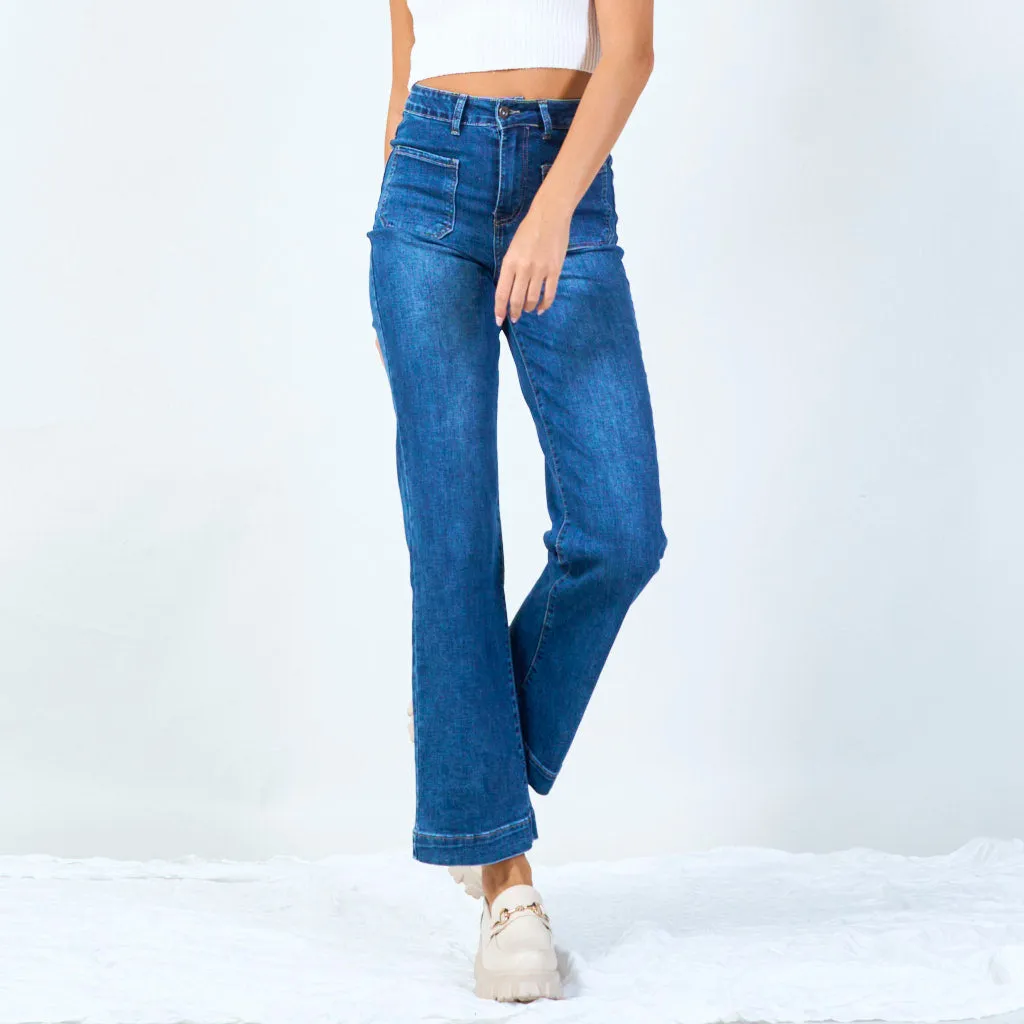 Wide-leg denim jeans with front patch pockets wholesale