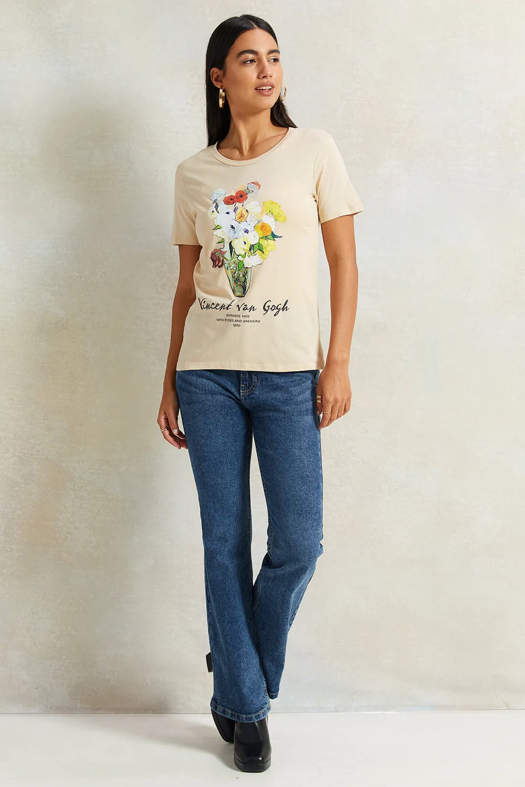 Women Beige Van Gogh Printed T-Shirt