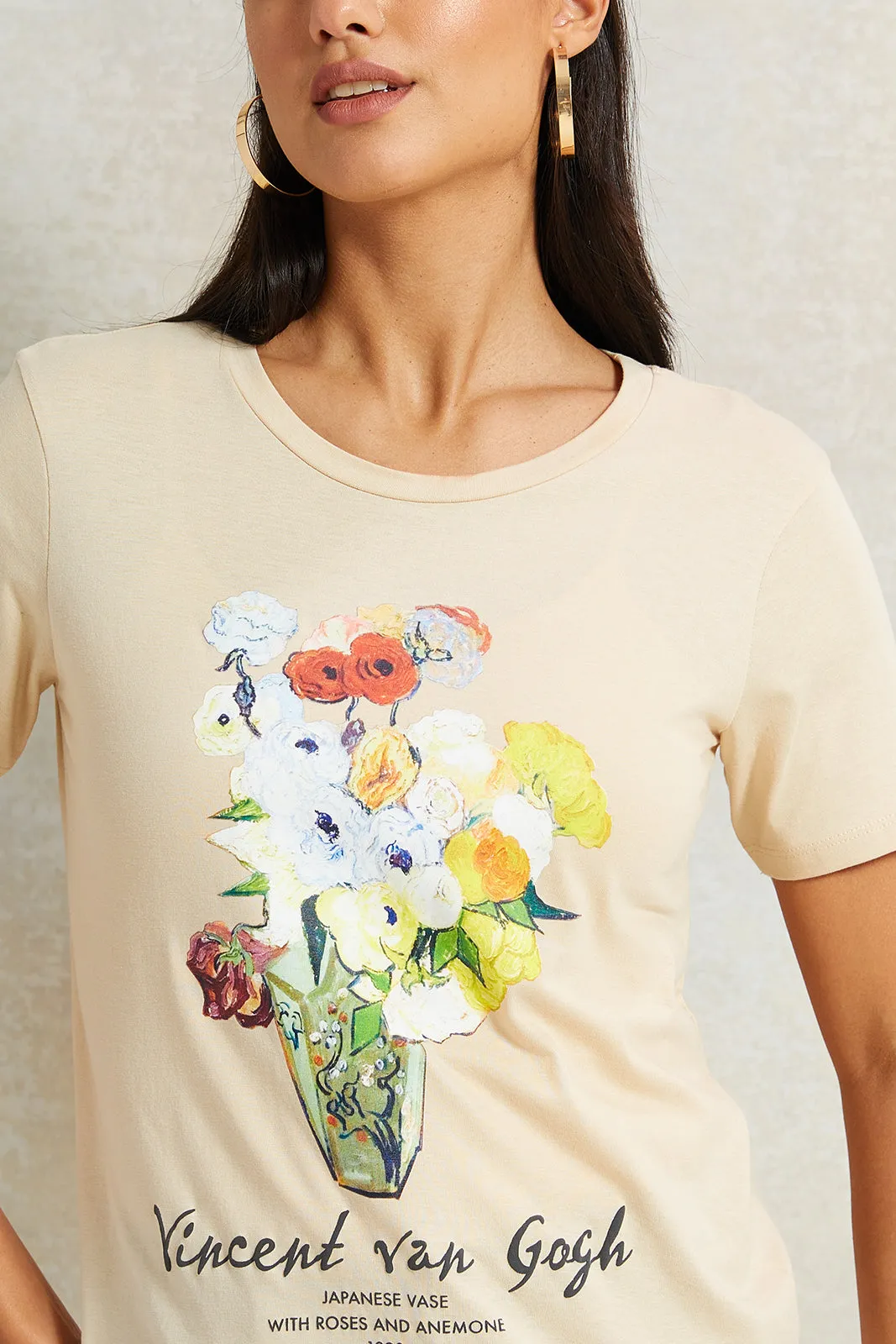 Women Beige Van Gogh Printed T-Shirt