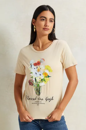 Women Beige Van Gogh Printed T-Shirt