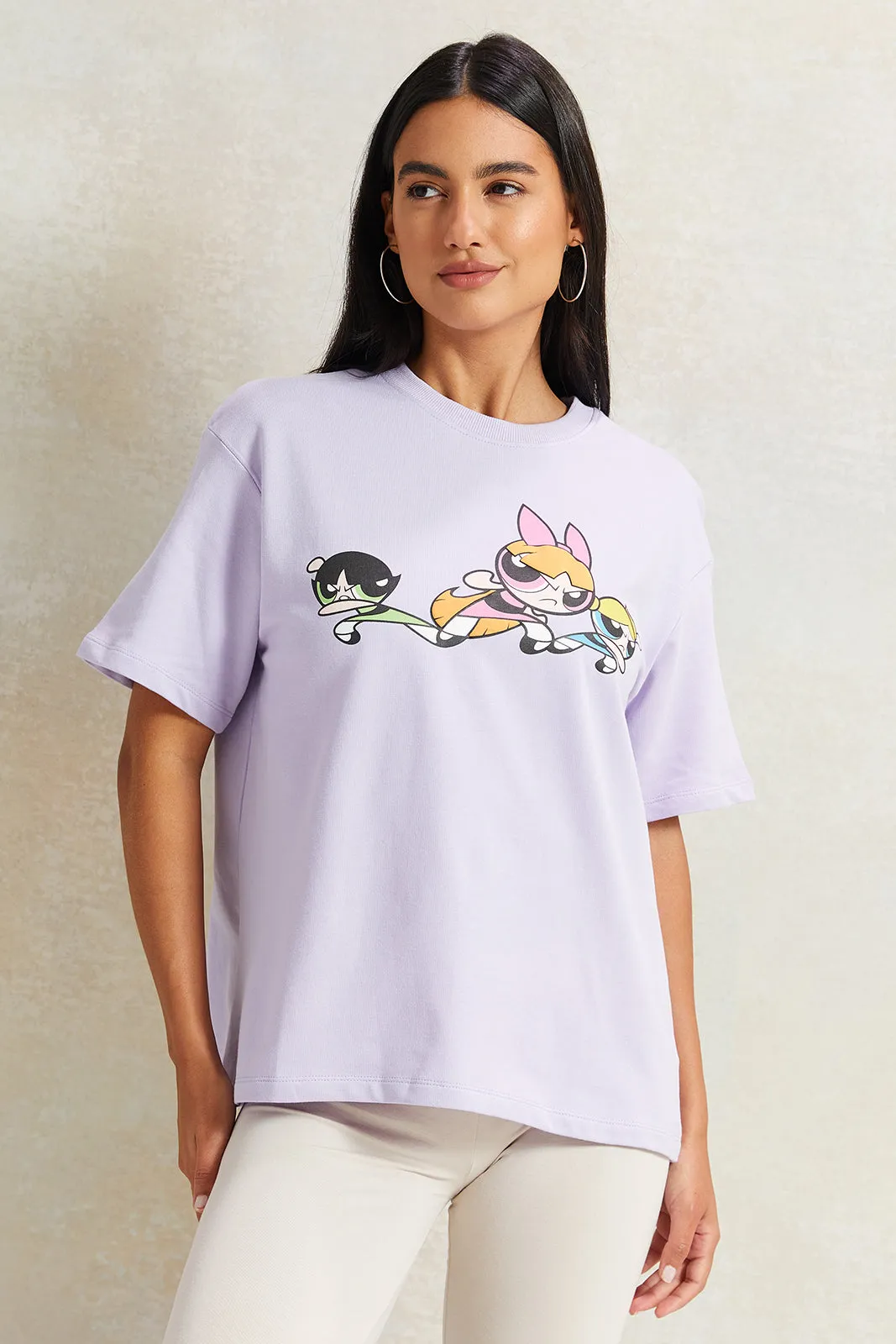 Women Lilac Power Puff Printed T-Shirt