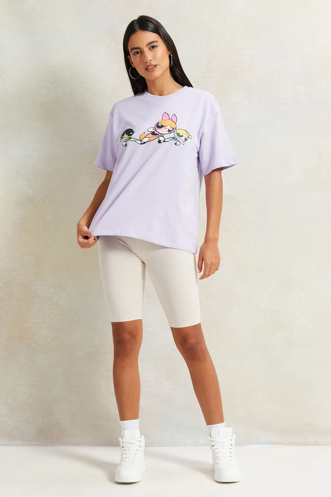 Women Lilac Power Puff Printed T-Shirt