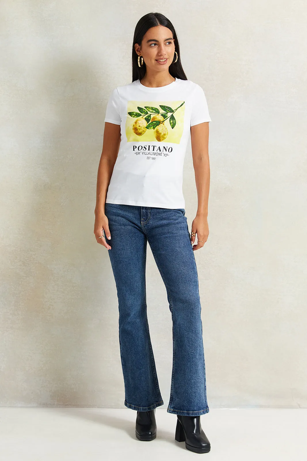 Women White Positano Printed T-Shirt