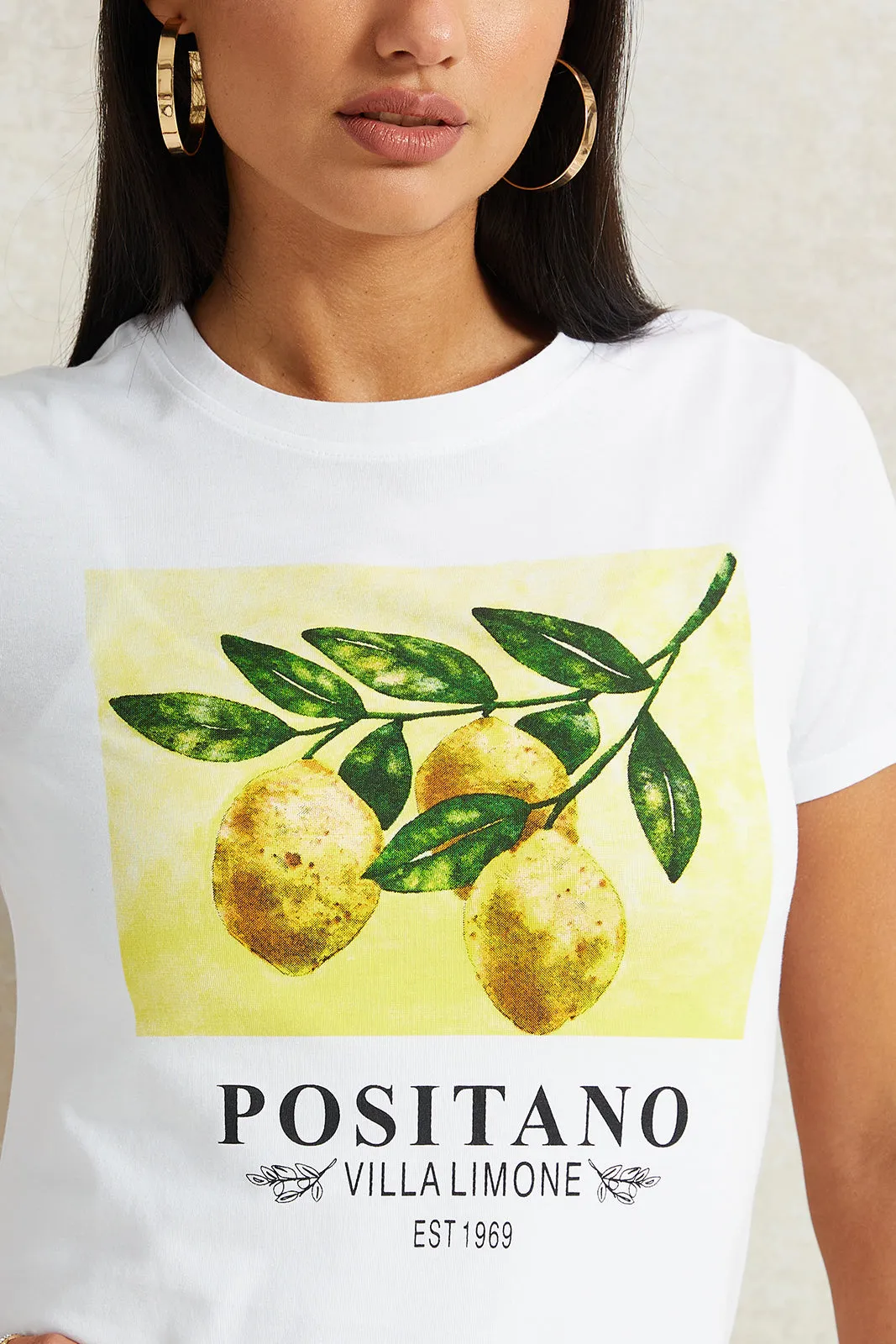 Women White Positano Printed T-Shirt