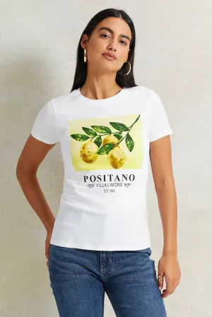 Women White Positano Printed T-Shirt