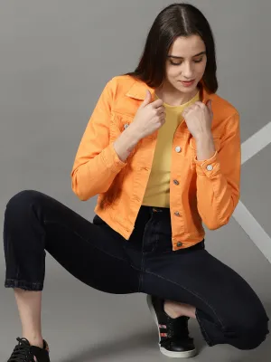 Women's Orange Solid Open Front Jacket