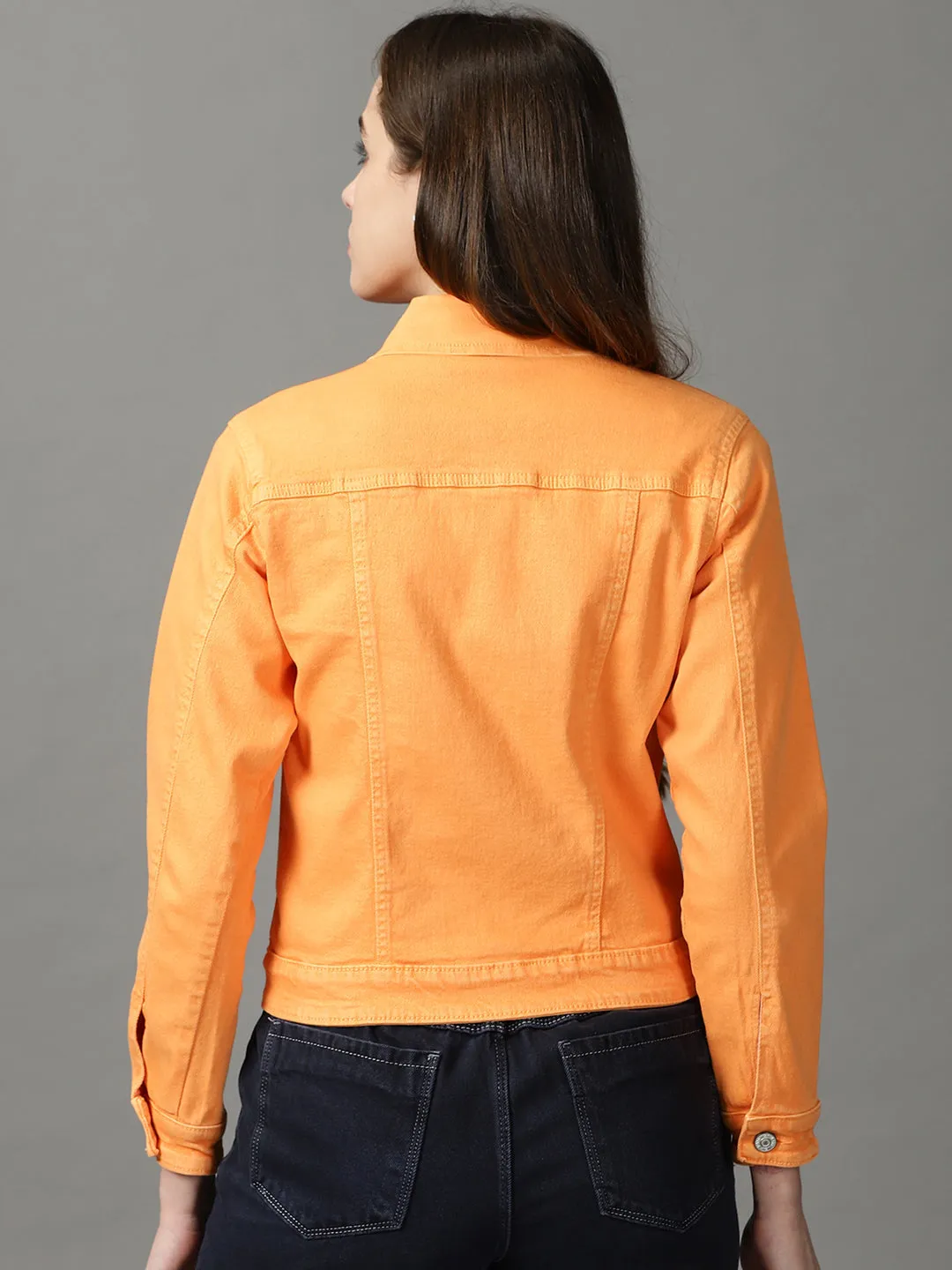 Women's Orange Solid Open Front Jacket