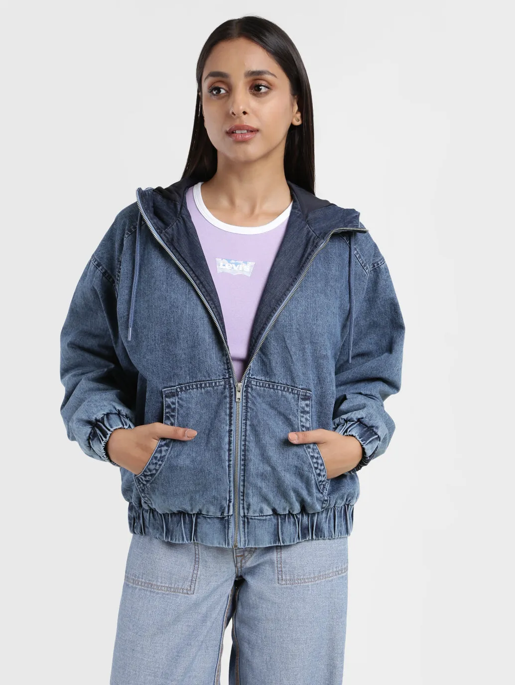 Women's Solid Blue Hooded Tailored Jacket