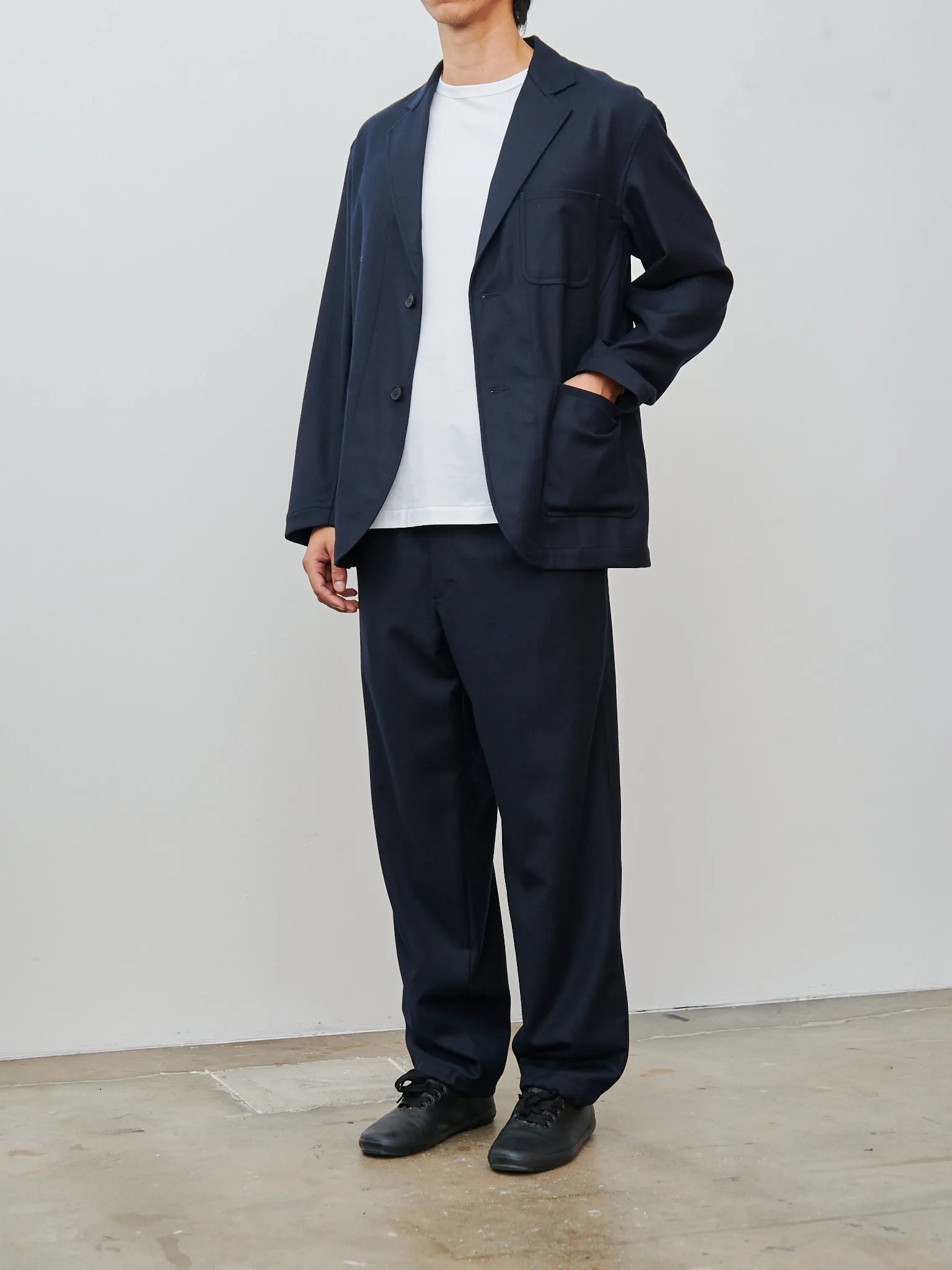 Wool Flannel Easy Trousers - Navy