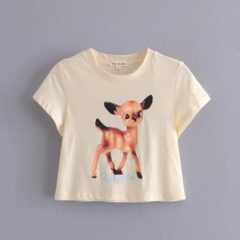 xakxx Spring Summer Girls Cotton Cute T-Shirt Cartoon Casual O-Neck Simple Tees Tops New Arrivals