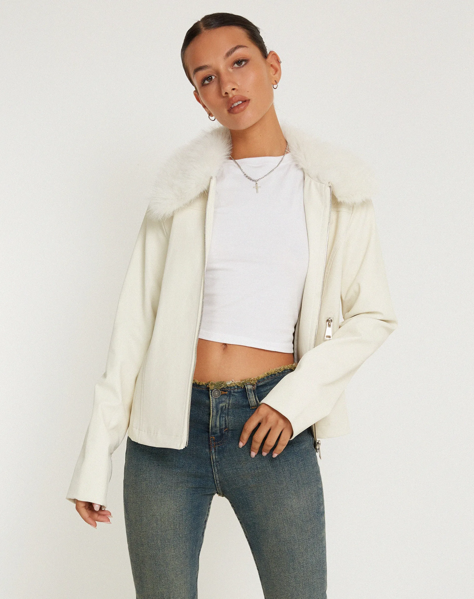 Yindo Zip Up Jacket in PU White